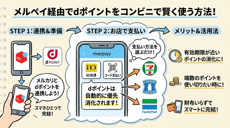 コンビニでの使い方｜メルペイ経由で支払う流れ