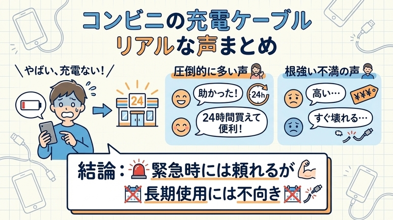 実際に使える？コンビニ充電コードの口コミ・評判まとめ