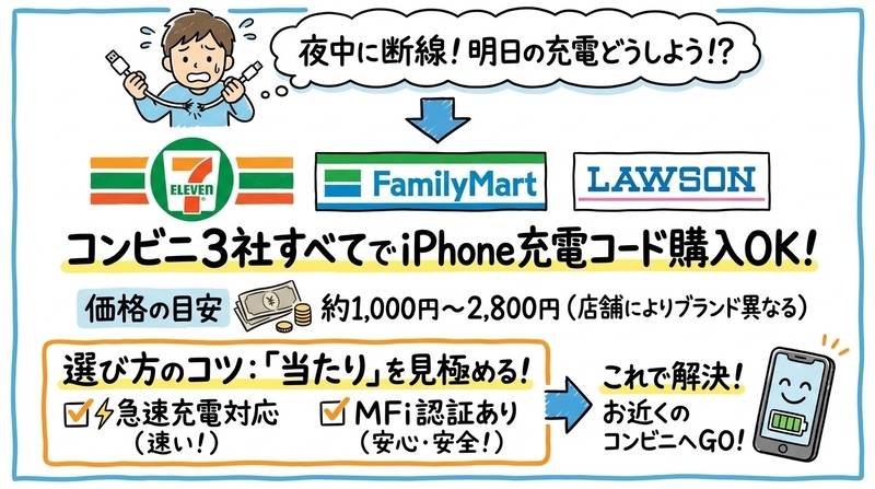 コンビニでiPhone充電コードは買える？主要3社の取り扱い状況