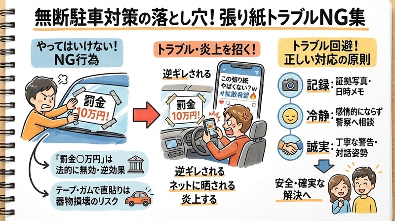 無断駐車への張り紙でやってはいけないNG行為
