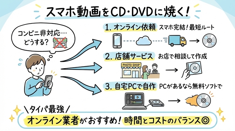携帯の動画をCDやDVDに焼くための現実的な方法