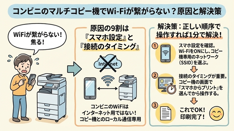 コンビニのコピー機でWiFiが繋がらないのはなぜ？