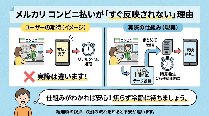 メルカリのコンビニ払いが反映されない？原因とすぐできる対処法