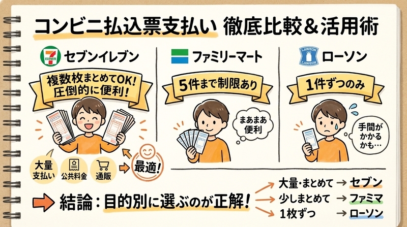 主要コンビニ別の「複数支払い」対応状況まとめ
