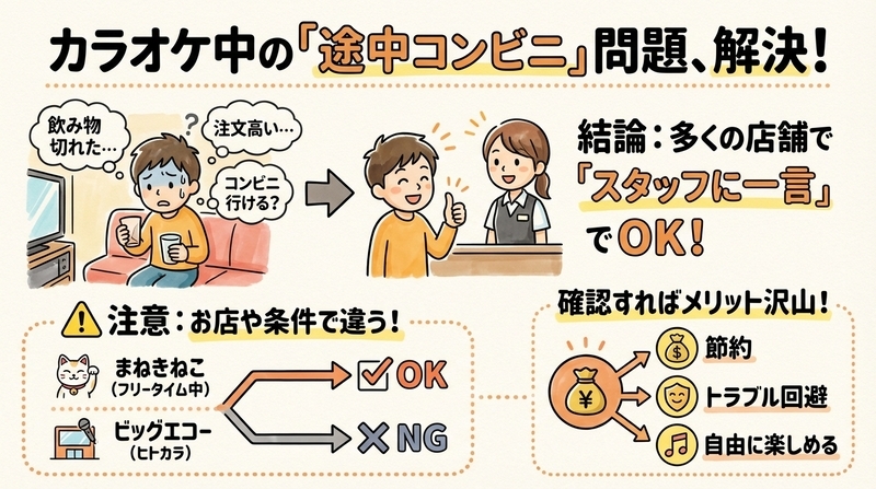 カラオケ途中でコンビニに行ける?外出ルールと注意点ガイド