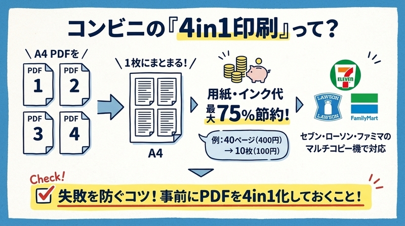 コンビニで「4in1印刷」とは？PDFを1枚にまとめる基本
