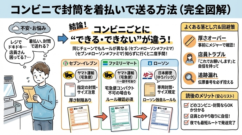 着払いはコンビニ封筒で送れる？大手3社別の失敗ゼロ手順 - 暮らしハブ
