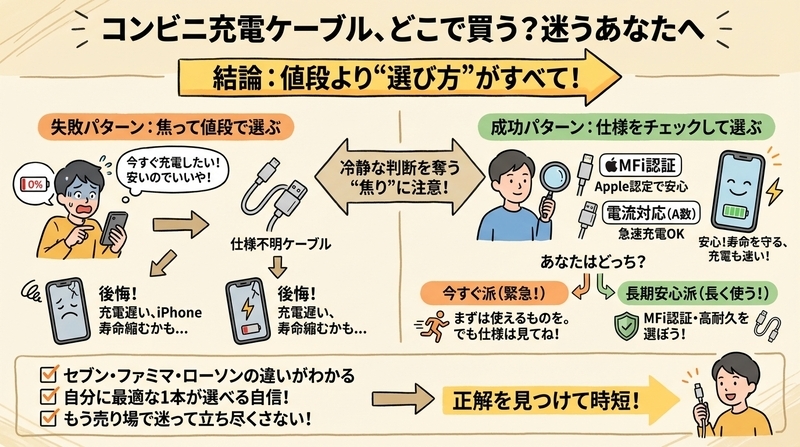 コンビニの充電ケーブルの値段比較|大手3社の最安&安全ガイド