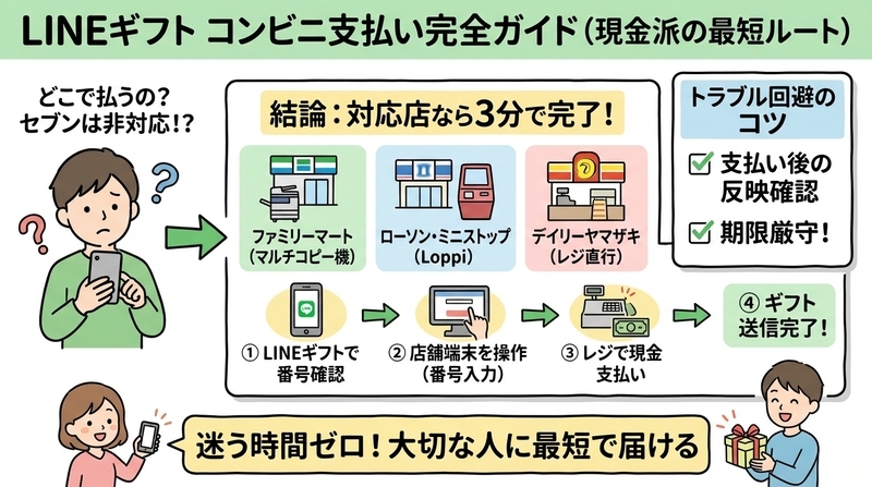lineギフトコンビニ支払いの流れ|ファミマ・ローソン手順