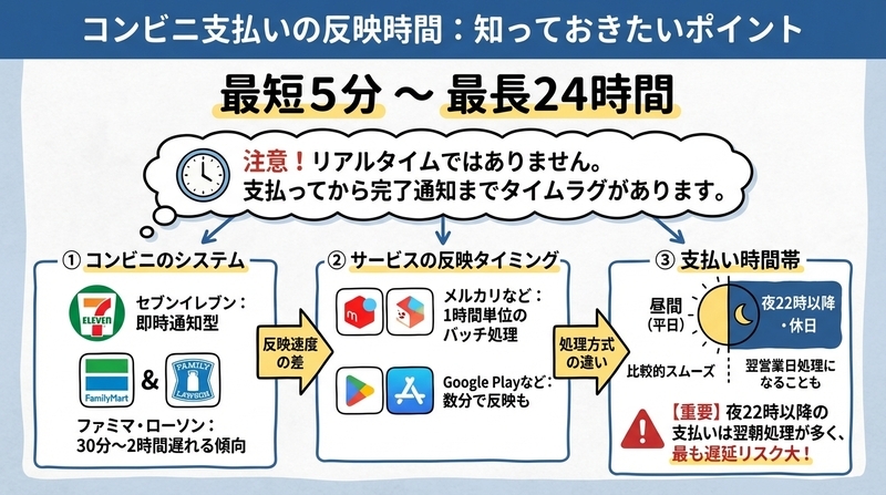 コンビニ支払いの反映時間は「最短5分・最長24時間」 (ID: #reason)
