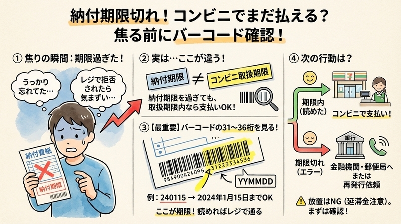 公共料金が期限切れでもコンビニで払える?最短確認と対処法