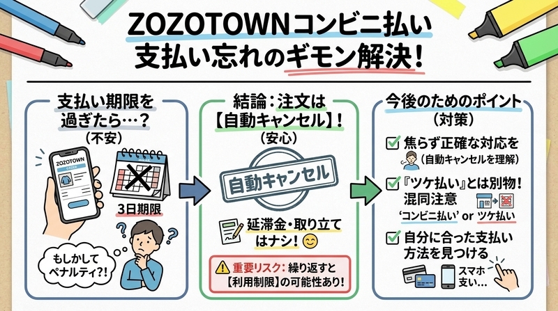 zozotownコンビニ支払いしなかったら？自動キャンセルとリスク