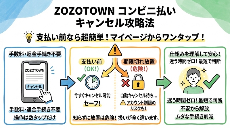 zozotownコンビニ支払いキャンセルガイド｜期限切れと利用制限 