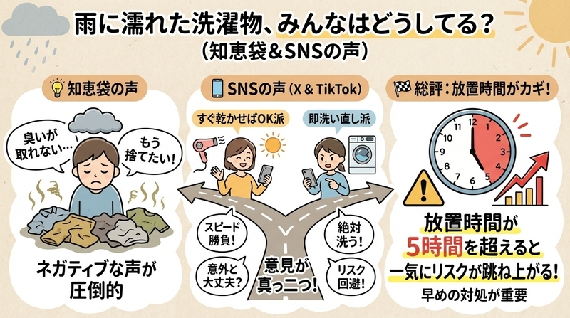 雨に濡れた洗濯物は知恵袋やSNSでどう言われている？