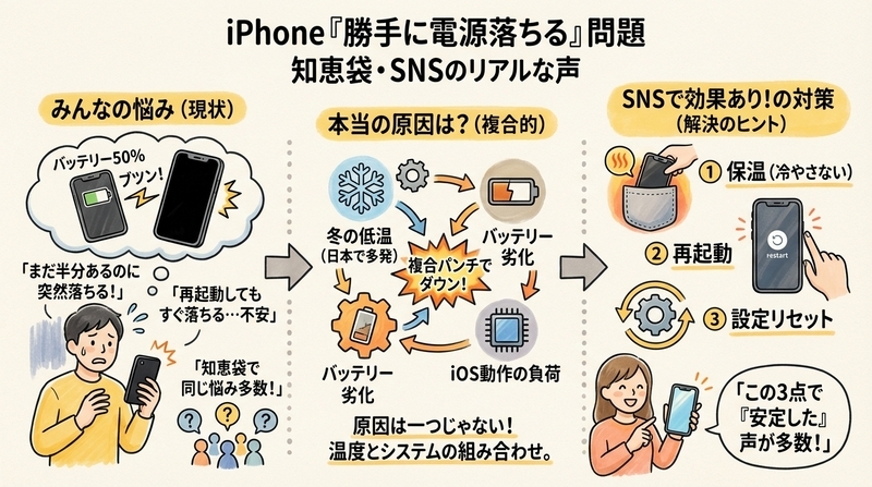 iPhoneの「勝手に電源落ちる」は知恵袋でどう言われている?SNSの本音まとめ