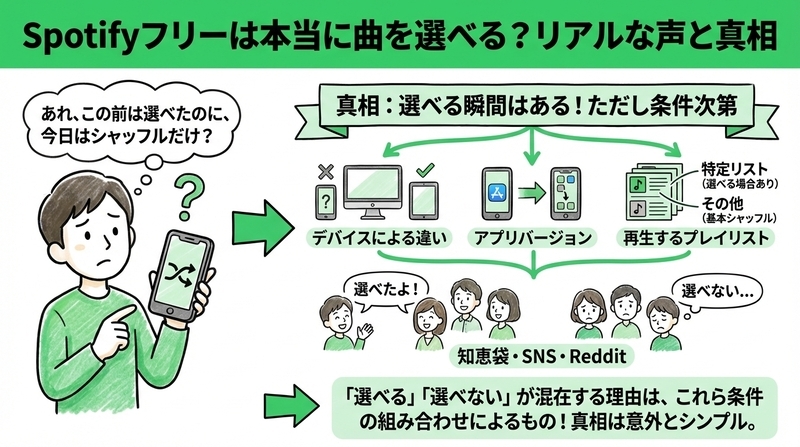 Spotifyフリーは本当に曲を選べる?知恵袋・SNS・Redditのリアルな声