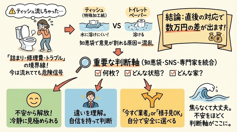 ティッシュをトイレに流してしまった｜知恵袋の正しい対処法