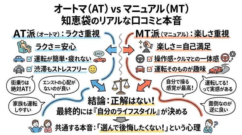 オートマとマニュアルは知恵袋でどう言われている？リアルな口コミと本音まとめ