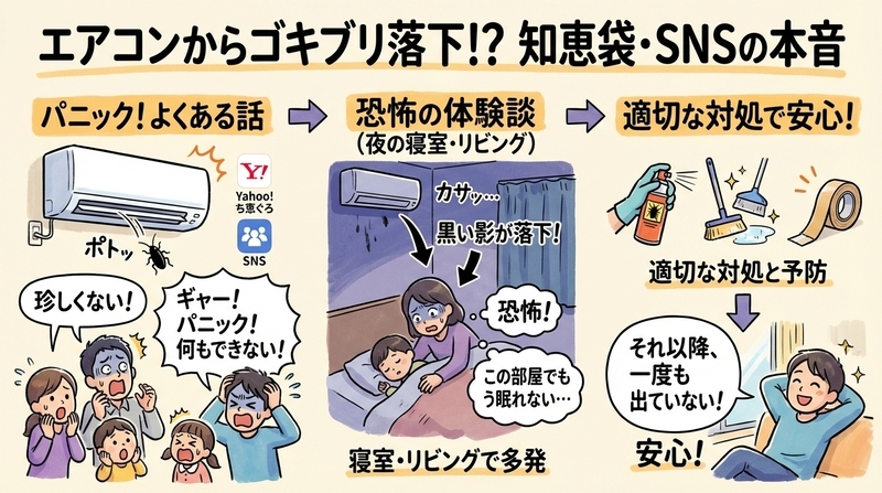 エアコンからゴキブリが落ちてきた…知恵袋とSNSで語られる本音