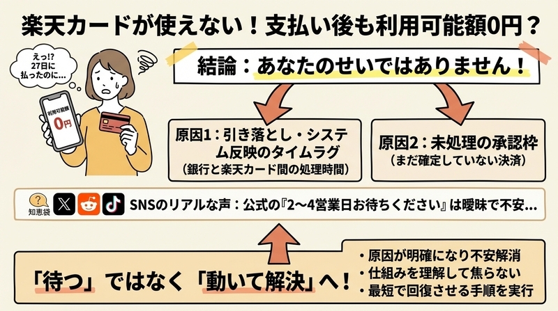 楽天カードの利用可能額が回復しない｜知恵袋の最短解決法