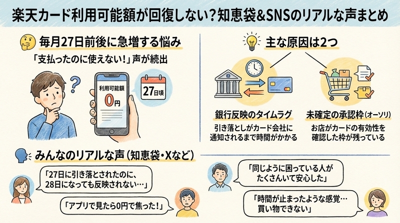 楽天カード利用可能額が回復しないのは本当？知恵袋＆SNSのリアルな声まとめ