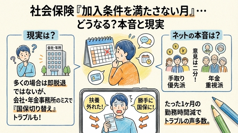 社会保険の加入条件を満たさない月、知恵袋やSNSの本音は？
