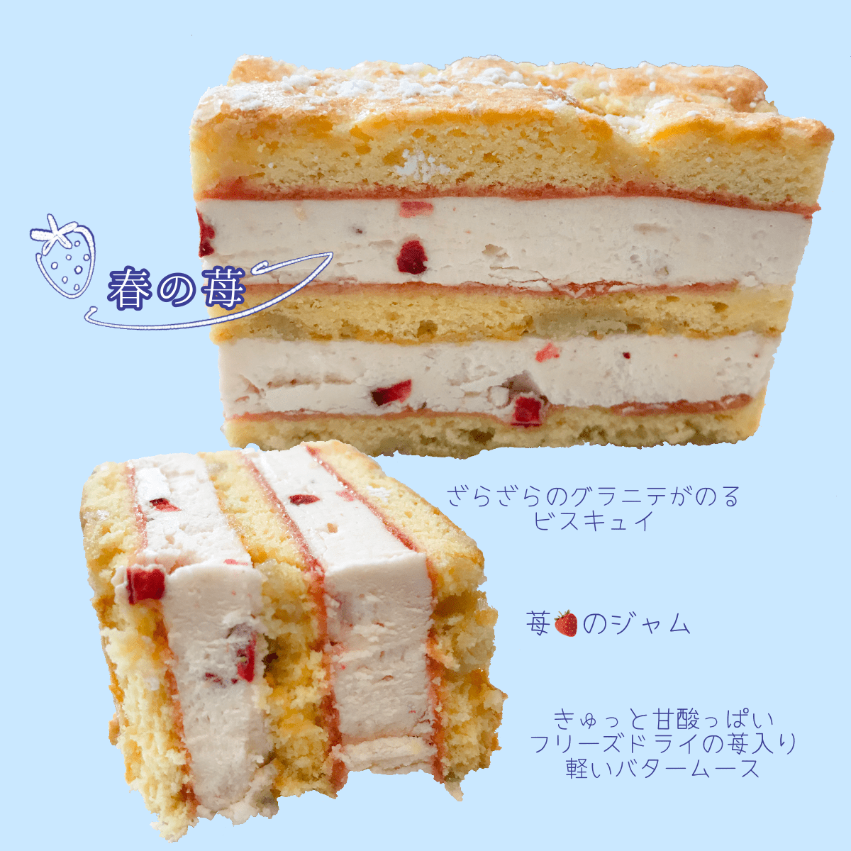 イルプルーのケーキ春の苺