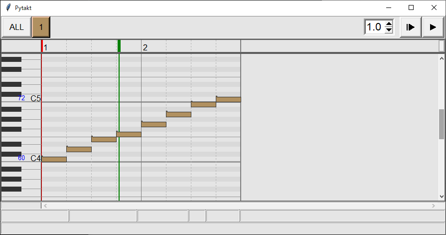 Pytakt内蔵のピアノロール・ビューアでCDEFGABCを表示しているところ