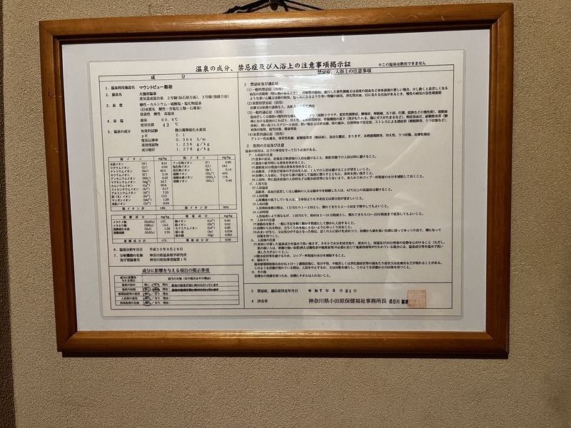 仙石原温泉の温泉成分分析書