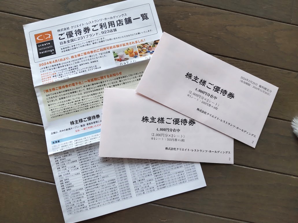クリエイトレストランツ株主優待　22000円分 クリエイトレストランツ 株主優待券 22000円分