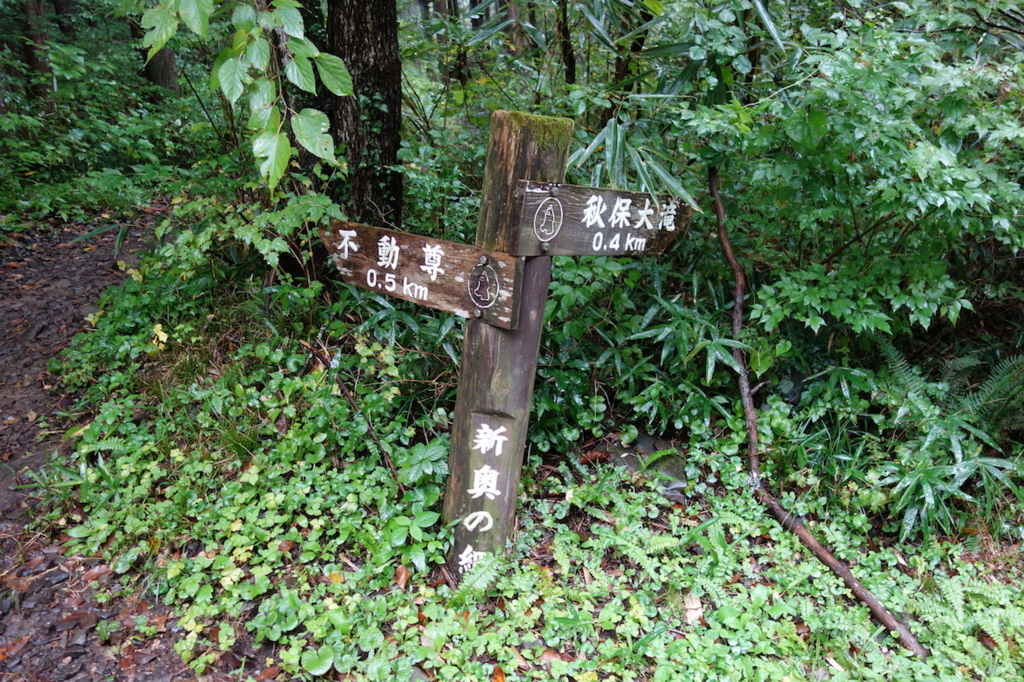 秋保大滝滝壺への道（道路脇の道しるべ）