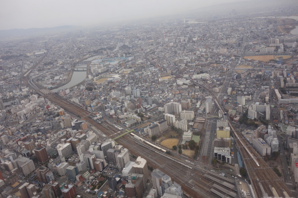 ANA732便から見た大阪城付近の上空（平成30年2月21日）