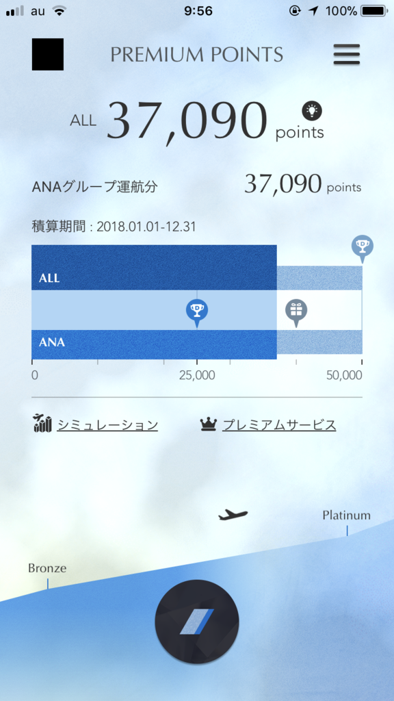 ANAのMileageアプリ画面（SFC修行第六回目）