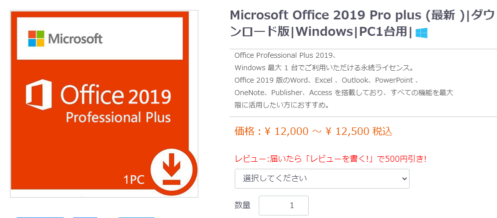 Microsoft Office Professional plus 2019 Windows対応 永続利用 1台PC