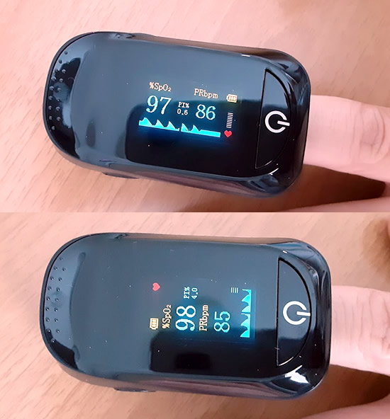 パルスオキシメーターの液晶表示の切り替え写真