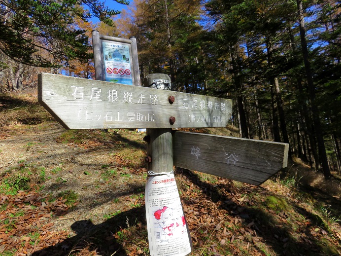 赤指尾根歩きが終了し石尾根縦走路と合流地点