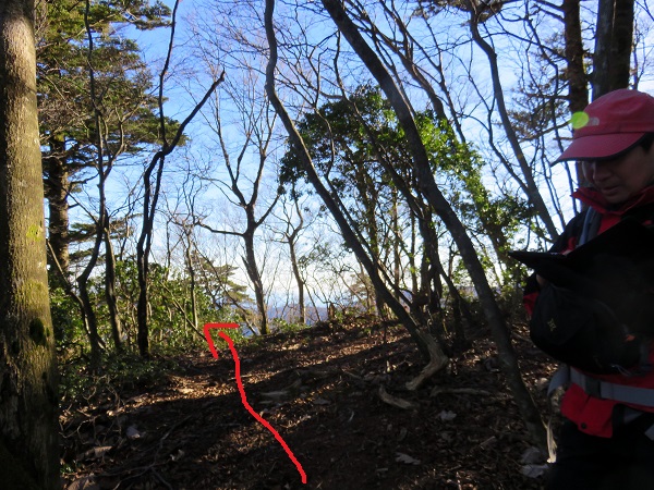 本間ノ頭南東尾根取り付き地点の目印