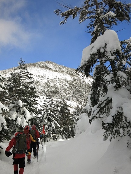 縞枯山・茶臼山を目指して登山スタートの様子
