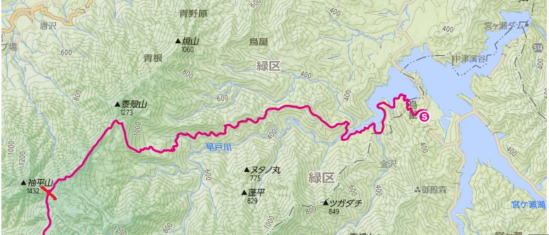松茸山～大平～姫次までの登山ルートの区間