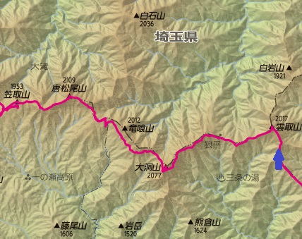 雲取山～飛龍山～将監小屋～笠取山～笠取小屋の区間