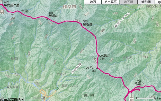 笠取山～水干～雁坂峠～ 破風山避難小屋～甲武信ヶ岳の区間