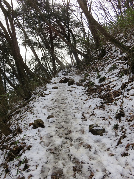 大岳山への登山道圧雪