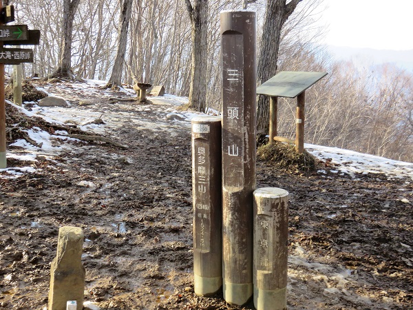 f:id:aohige0718:20170305171702j:plain 三頭山西峰山頂