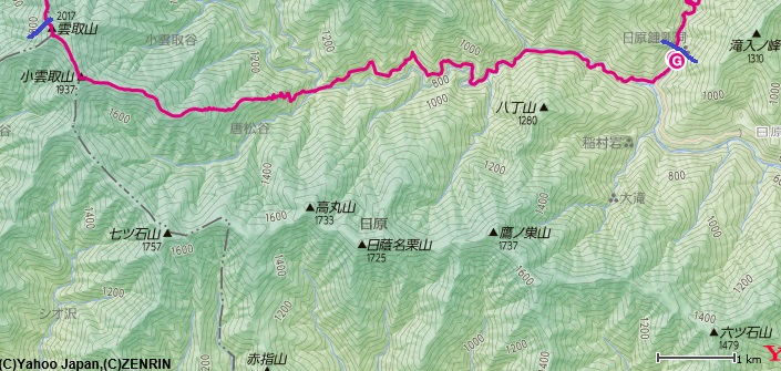 日原鍾乳洞から出発し野陣尾根(富田新道)～小雲取山～雲取山までの登山区間