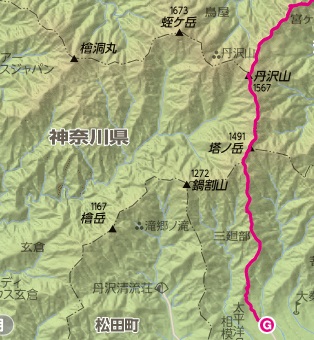 本間ノ頭～円山木ノ頭～塔ノ岳～大倉までの登山区間