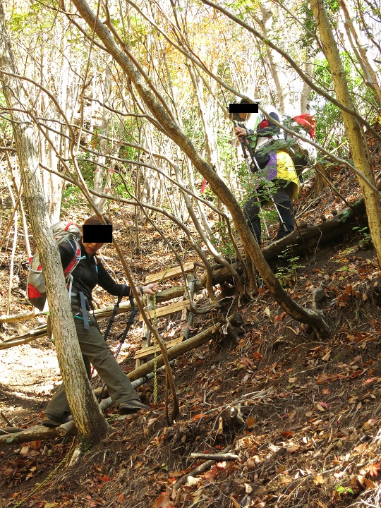 ２０～３０ｍ前後トラロープを頼りに下りていく