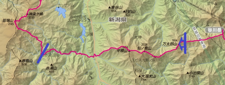 万太郎山～仙ノ倉山～平標山～赤湯温泉の区間