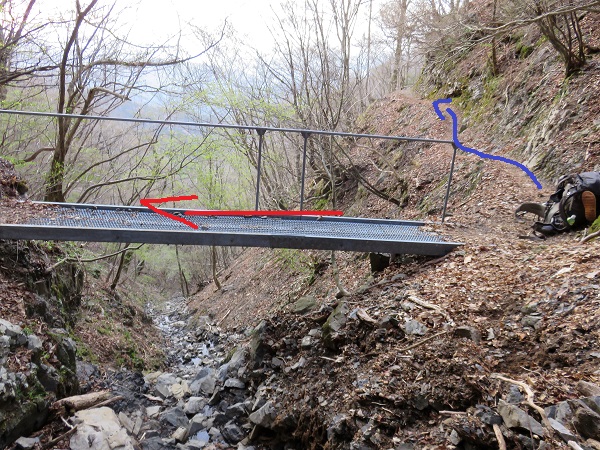 伯母子岳の水場周辺の様子と目印