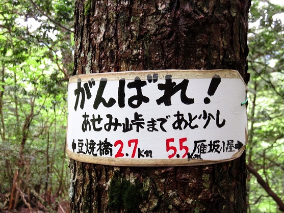 黒岩尾根歩き雁坂小屋番さんの励ましの看板