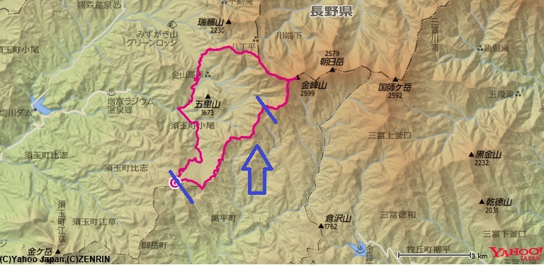 木賊峠～コレイ坂～チョキ～八幡山までの登山ルート